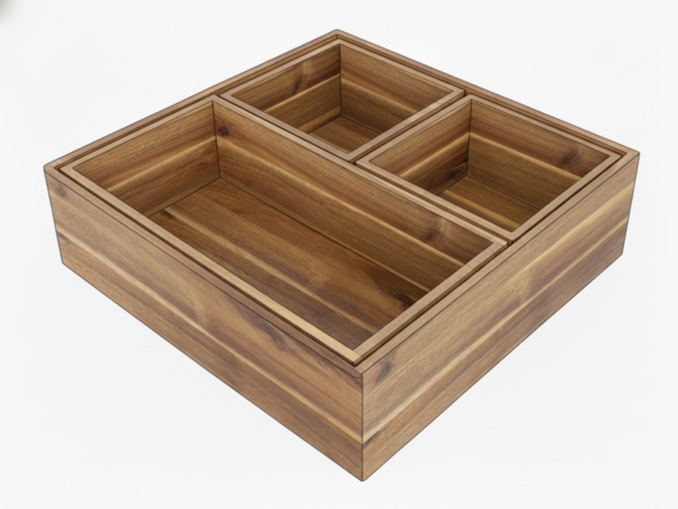 4pc Acacia Wood Storage Bins - Versatile Organization Solution